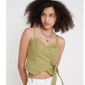 Urban Outfitters Pea Green Linen Wrap Crop Top Women’s Small